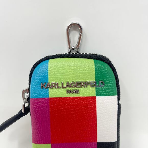 Karl Lagerfeld Paris Multi-Color Clip Pouch Coin Bag Earbuds Keys Pink Red Green - Picture 2 of 7